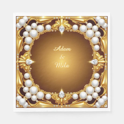 Eleganter Goldener Rahmen mit Perlen Serviette (Vorderseite)