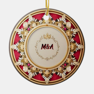 Eleganter goldener Rahmen rund Keramik Ornament