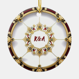 Eleganter goldener Rahmen rund Keramik Ornament