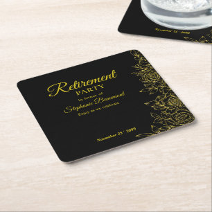 Eleganter goldener Rosenblüten-Ruhestand für Damen Rechteckiger Pappuntersetzer