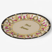 Eleganter Goldener Rundrahmen Pappteller (Schrägansicht)