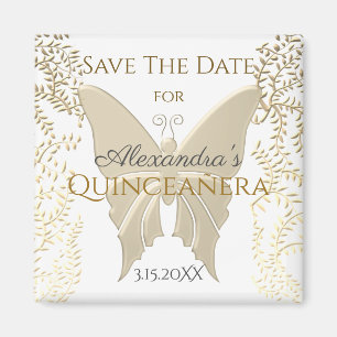 Eleganter goldener Schmetterling Quinceanera Save Magnet