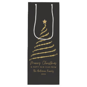 Eleganter goldener Spiral-Weihnachtsbaum Frohe Wei Geschenktüte Für Weinflaschen