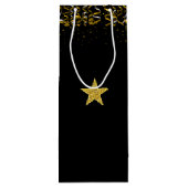 Eleganter goldener Stern und Konfetti auf schwarz Geschenktüte Für Weinflaschen (Rückseite)