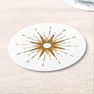 Eleganter goldener Sternenexplosion Runder Pappuntersetzer