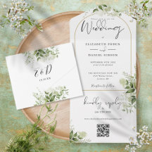 Eleganter Goldener Torbogen Grün Floral QR Code Ho