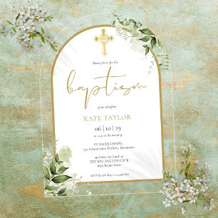 Eleganter goldener Torbogen Grün Florales Blattwer Acryleinladungen