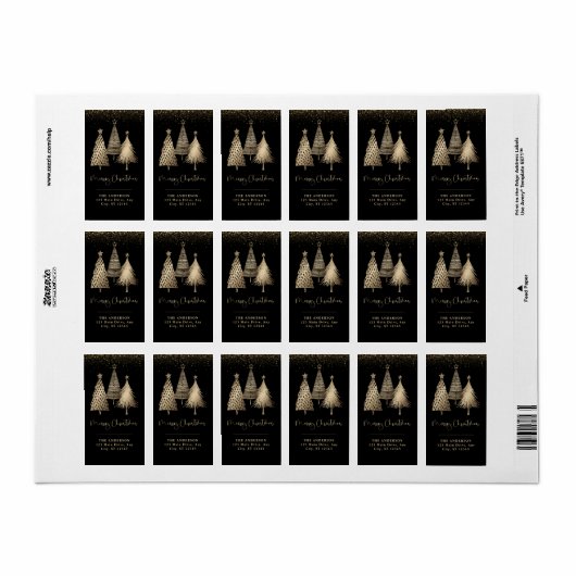 Eleganter Goldener Tree Glitzer Schnee Adressaufkleber (Vorne)