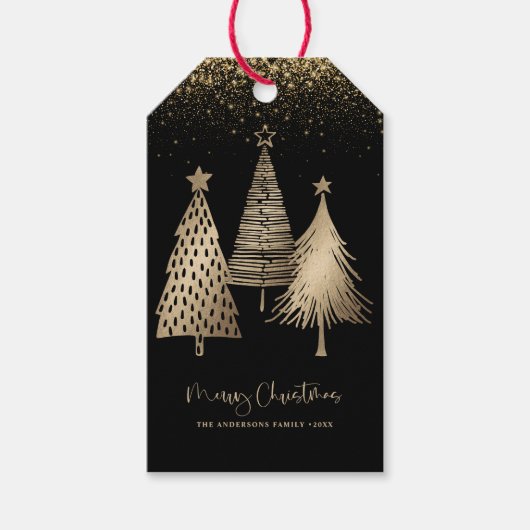 Eleganter Goldener Tree Glitzer Schnee Geschenkanhänger (Vorderseite)