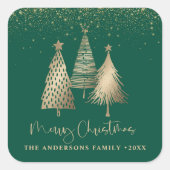 Eleganter Goldener Tree Glitzer Schnee Quadratischer Aufkleber (Vorderseite)