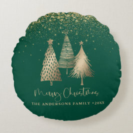 Eleganter Goldener Tree Glitzer Schnee Rundes Kissen