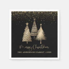 Eleganter Goldener Tree Glitzer Schnee Serviette