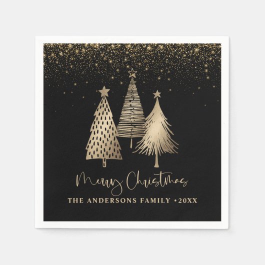 Eleganter Goldener Tree Glitzer Schnee Serviette (Vorderseite)