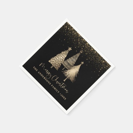 Eleganter Goldener Tree Glitzer Schnee Serviette (Ecke)