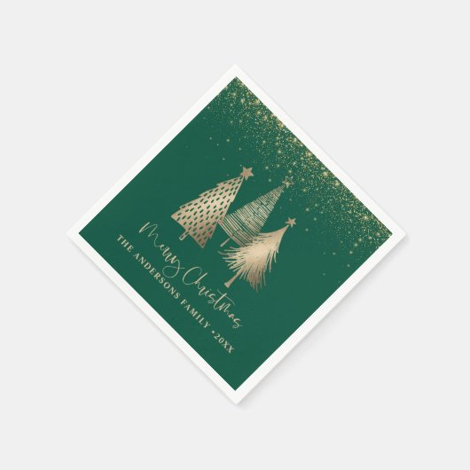 Eleganter Goldener Tree Glitzer Schnee Serviette (Ecke)