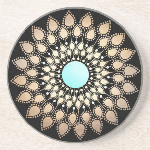 Eleganter goldener verzierter Lotus-Mandala Sandstein Untersetzer