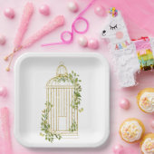 Eleganter goldener Vogelkäfig mit Foliage Paper Pl Pappteller (Party)