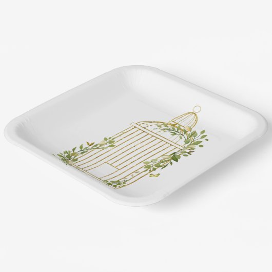 Eleganter goldener Vogelkäfig mit Foliage Paper Pl Pappteller (Gewinkelt)