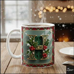 Eleganter goldener Weihnachts-Stechpalmen-Initialb Kaffeetasse
