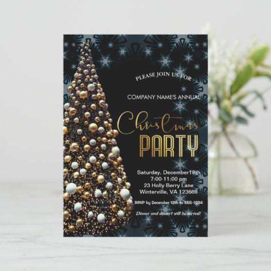 Eleganter goldener Weihnachtsbaum Einladung (Stehend Vorderseite)