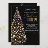 Eleganter goldener Weihnachtsbaum Einladung (Vorne/Hinten)