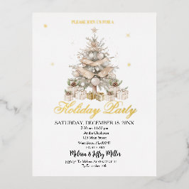 Eleganter goldener Weihnachtsbaum-Feierabend  Folie Einladungspostkarte