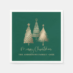 Eleganter goldener Weihnachtsbaum Frohe Weihnachte Serviette