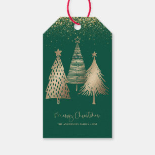 Eleganter goldener Weihnachtsbaum Glitter Schnee Geschenkanhänger