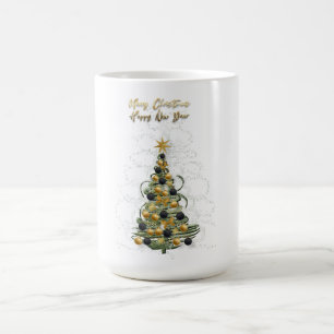 Eleganter goldener Weihnachtsbaum, Kaffeetasse