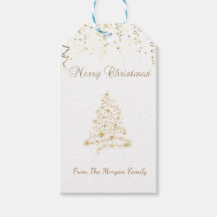 Eleganter, goldener Weihnachtsbaum, Konfetti Geschenkanhänger
