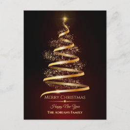 Eleganter goldener Weihnachtsbaum mit hellem Licht Feiertagspostkarte