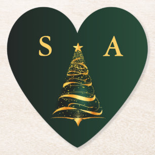 Eleganter goldener Weihnachtsbaum-Monogramm-Hochze Untersetzer