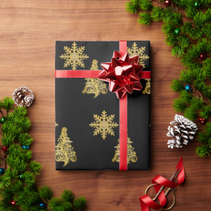 Eleganter goldener Weihnachtsbaum-Schneeflocke Geschenkpapier