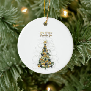 Eleganter goldener Weihnachtsbaumschmuck Keramik Ornament