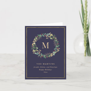 Eleganter goldener Weihnachtskranz mit Monogram Feiertagskarte