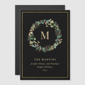 Eleganter goldener Weihnachtskranz mit Monogram Magnetkarte (Vorne/Hinten)