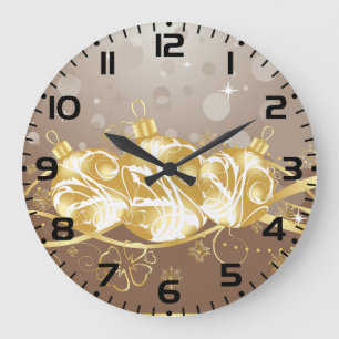 Eleganter goldener Weihnachtsschmuck und Glitter Große Wanduhr