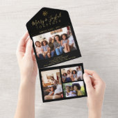 Eleganter goldfarbener Schwarz-Minimal-Foto-Collag All In One Einladung (Abreißen)