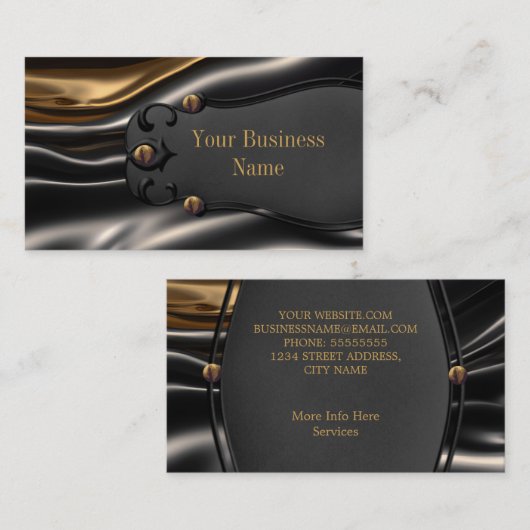 Eleganter goldfarbener schwarzer Seidenausdruck Visitenkarte (Vorne/Hinten)