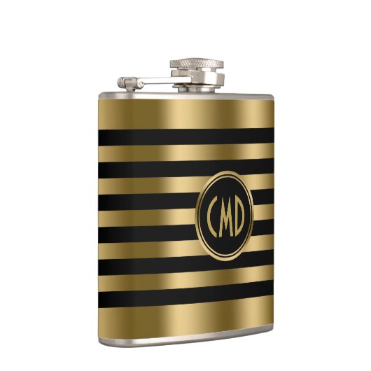 Eleganter goldfarbener Streifen schwarzer Hintergr Flachmann (Rechts)