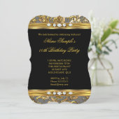 Eleganter Goldfilm Damask Black Diamond Geburtstag Einladung (Stehend Vorderseite)