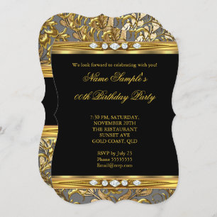Eleganter Goldfilm Damask Black Diamond Geburtstag Einladung