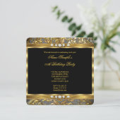 Eleganter Goldfilm Damask Black Diamond Geburtstag Einladung (Stehend Vorderseite)