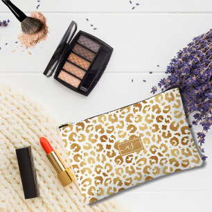 Eleganter Goldfolien-Leopardenprint Weiß Monogramm Zubehörtasche