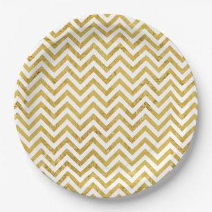 Eleganter Goldfolien-Zickzack Stripes Zickzack Pappteller