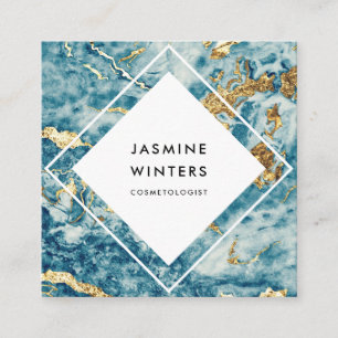 Eleganter Goldfolienblauer MarmorAquarelldiamant Quadratische Visitenkarte