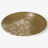 Eleganter goldgelber Weihnachtsbaum Pappteller (Schrägansicht)