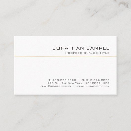 Eleganter, goldgestreifter Schlichter Chic Visitenkarte (Vorderseite)