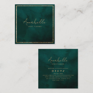 Eleganter Goldglitter & Grüner Samt Rahmen Minimal Quadratische Visitenkarte