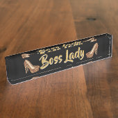 Eleganter GoldGlitzer-hoher Heels Chef-Damen-| Namensplakette (Seite)